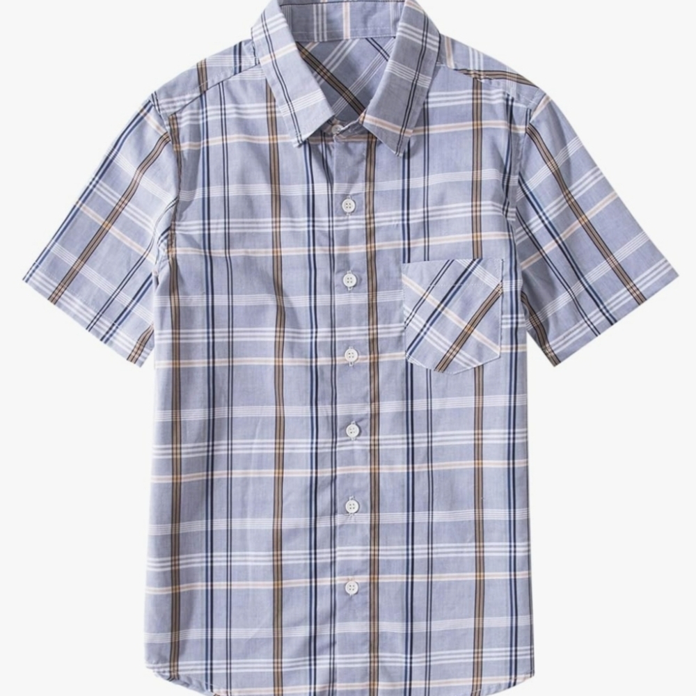 Boys Size 14 Blue Plaid Short Sleeve Shirt